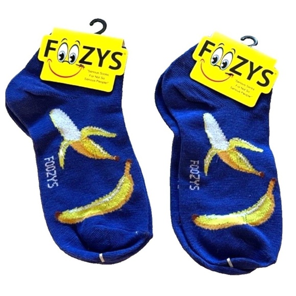 Foozys Women's Ankle Socks: 2 Pair Set; Bananas; Blue; Women's Size 9-11 - Picture 1 of 2